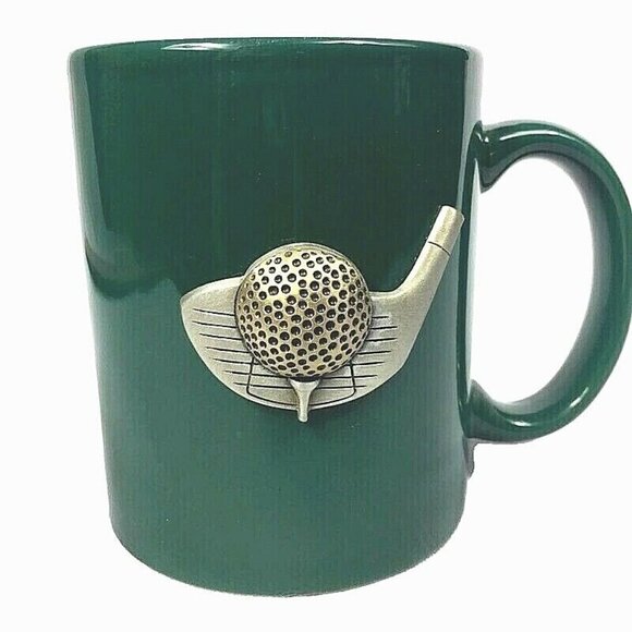 3-D Golf Theme Coffee Mug Cup Green with Aluminum Driver & ball St. Patrick Day - Picture 1 of 8